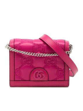 Gucci GG Marmont Matelasse Mini Chain 2-Way Shoulder Bag Pink Nylon Leather